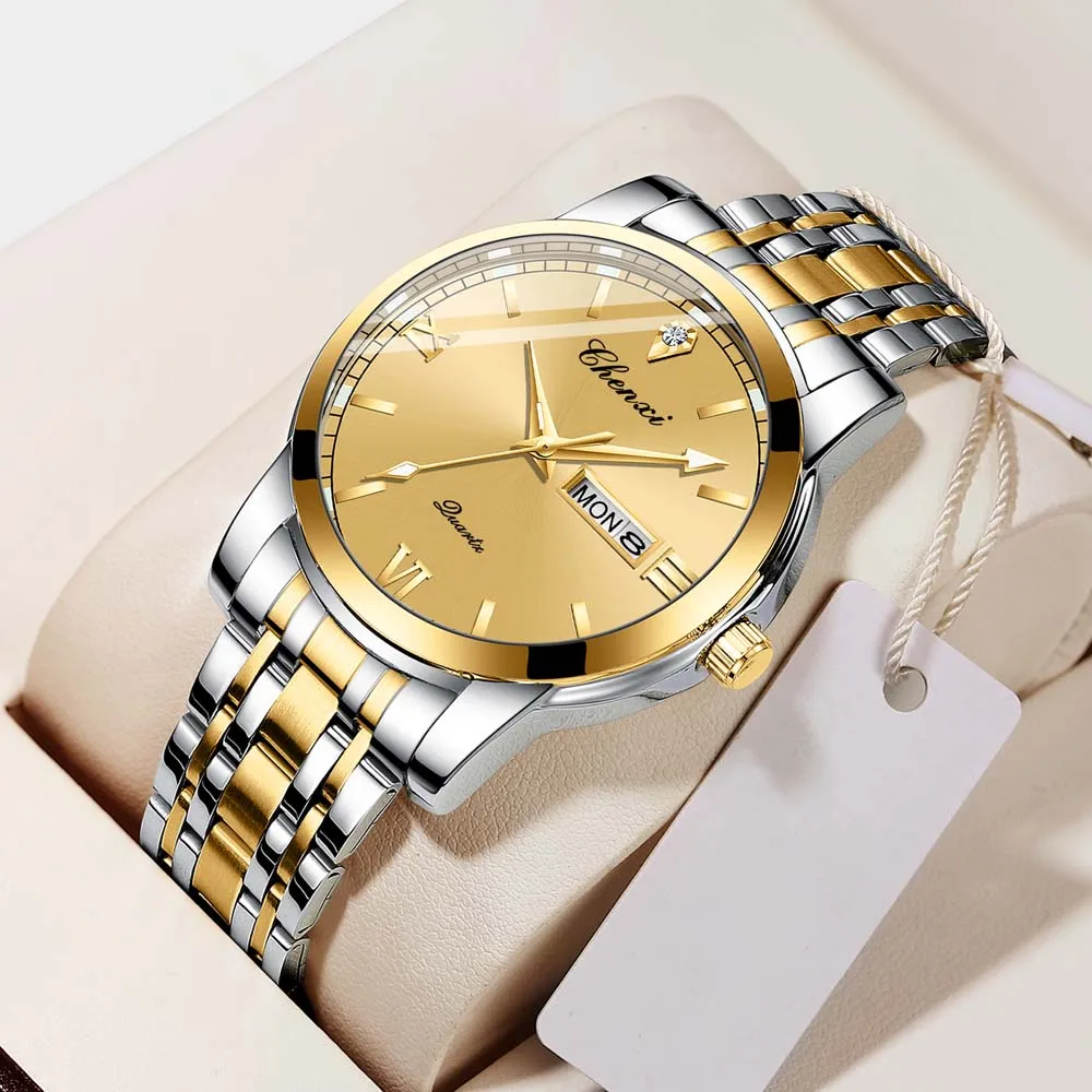 

Мужские деловые часы CHENXI: Премиум-класс, двойной календарь, светящиеся стрелки, водонепроницаемые, в деловом стиле, персонализированные, модные кварцевые часы