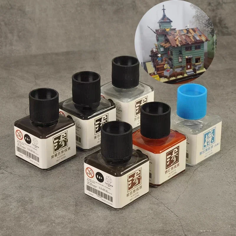 40ml/garrafa modelo fazer solução de infiltração de linha de gancho líquido antigo diy militar/arquitetura/paisagem modelo pintura pigmento