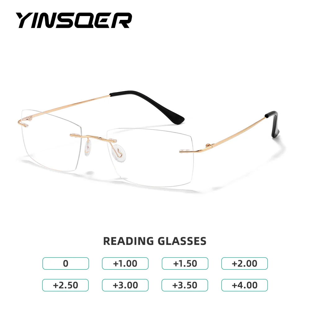 New Ultralight Rimless Reading Glasses Titanium Alloy 2 Pair Eyeglasses Frames  Anti Blue Light Magnification Presbyopic Eyewear