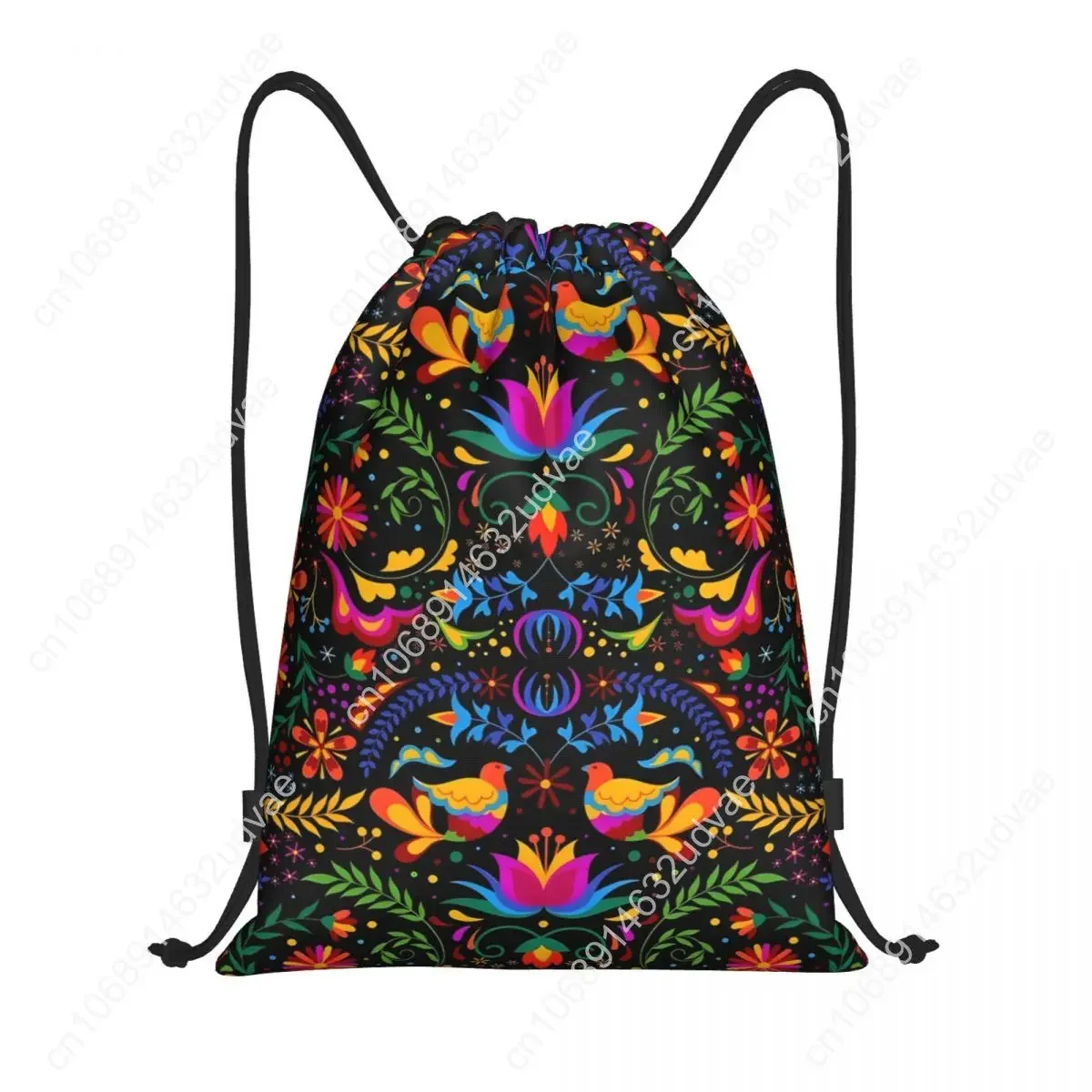 Personalized Backpack with Kanomi Mexican Flower and Bird Pattern, Lightweight Outdoor Bag with Drawstring for