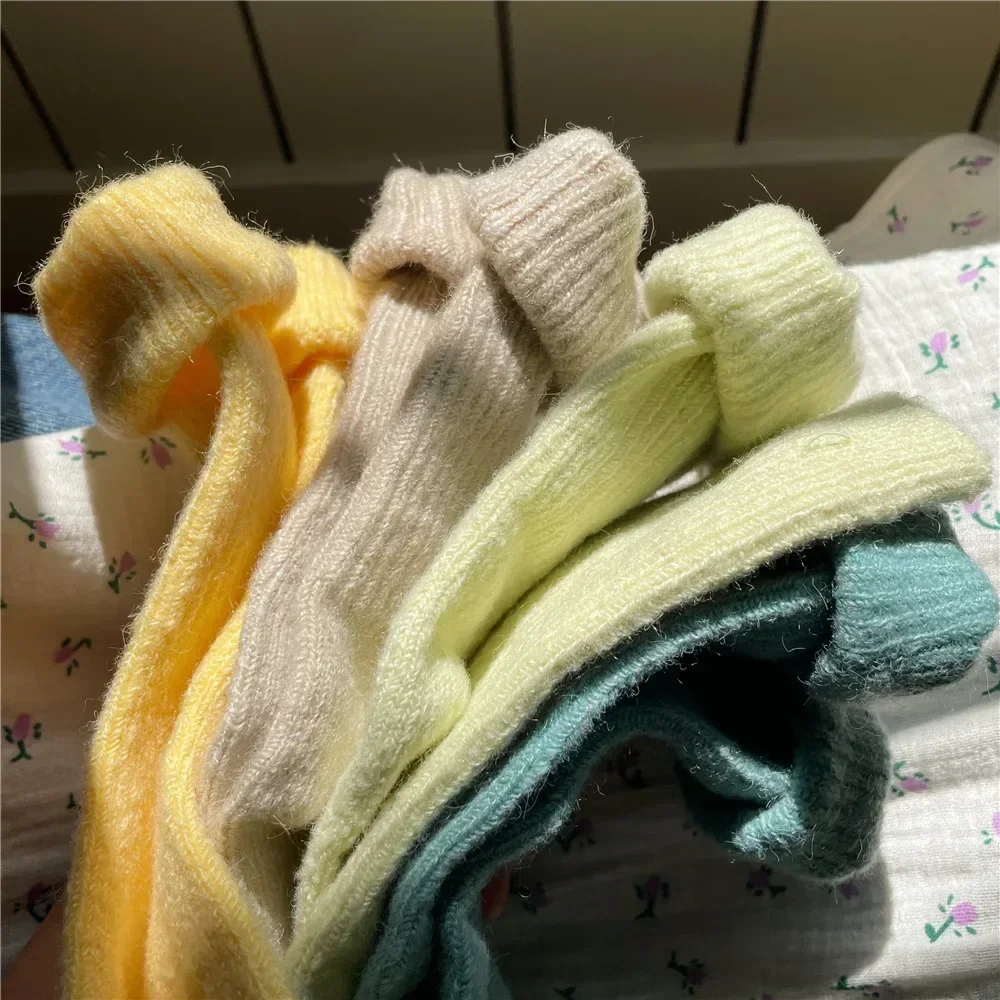 Solid Color Women Winter Thick Warm Long Socks Wool Socks Japanese Kawaii Cute Cashmere Thermal Socks Christmas Gift Sox