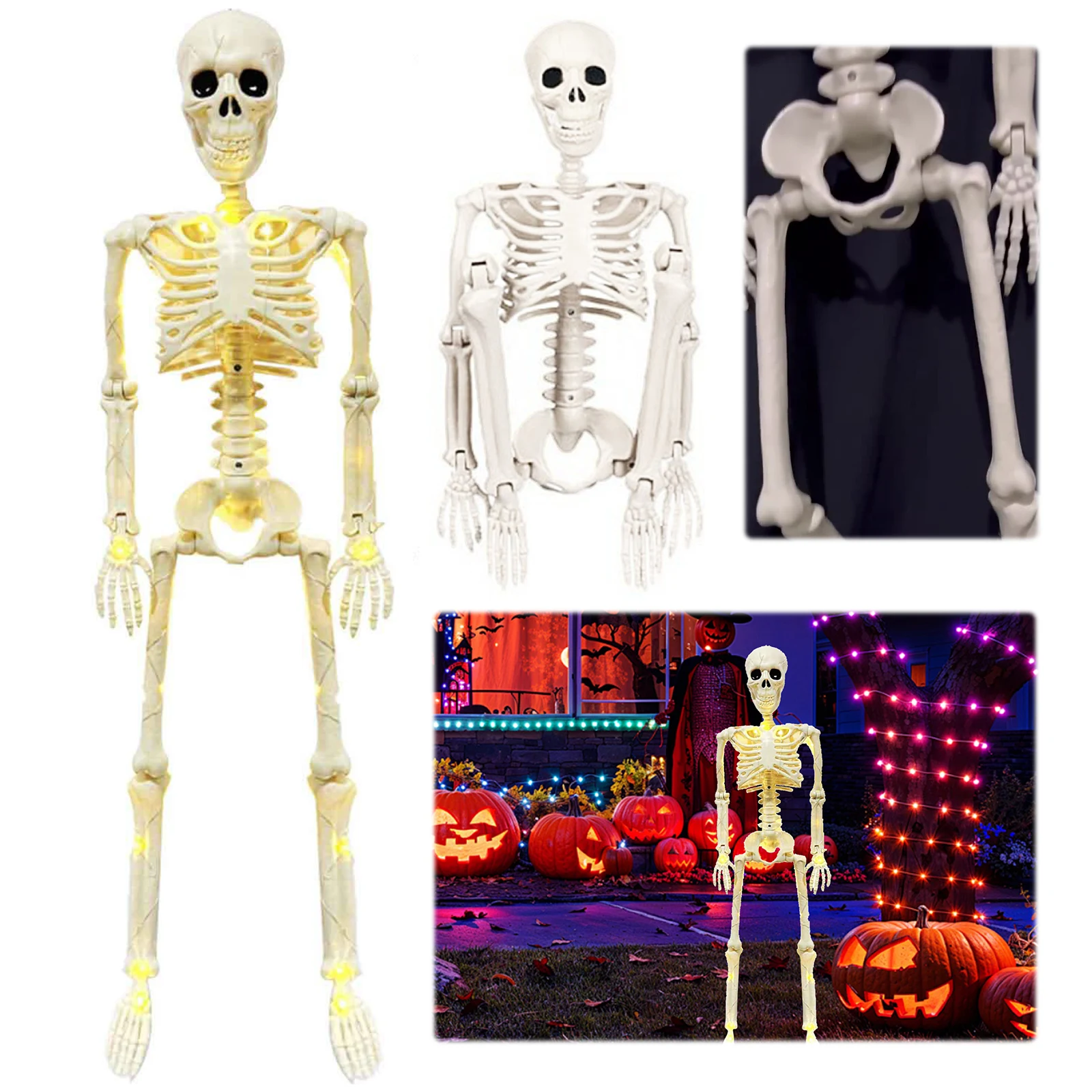 할로윈 인간 해골 LED 조명 해골 전신 해골 장식, 무서운 파티 장식 실내외용