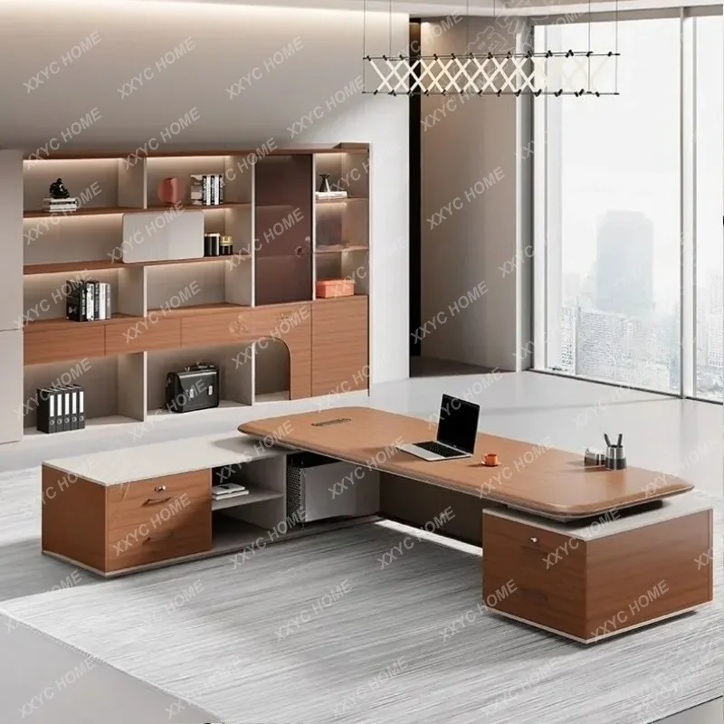 XX Asthetic Storage Executive Desk Wooden Brown Large Luxury Office Desks Drawers Wood Modern