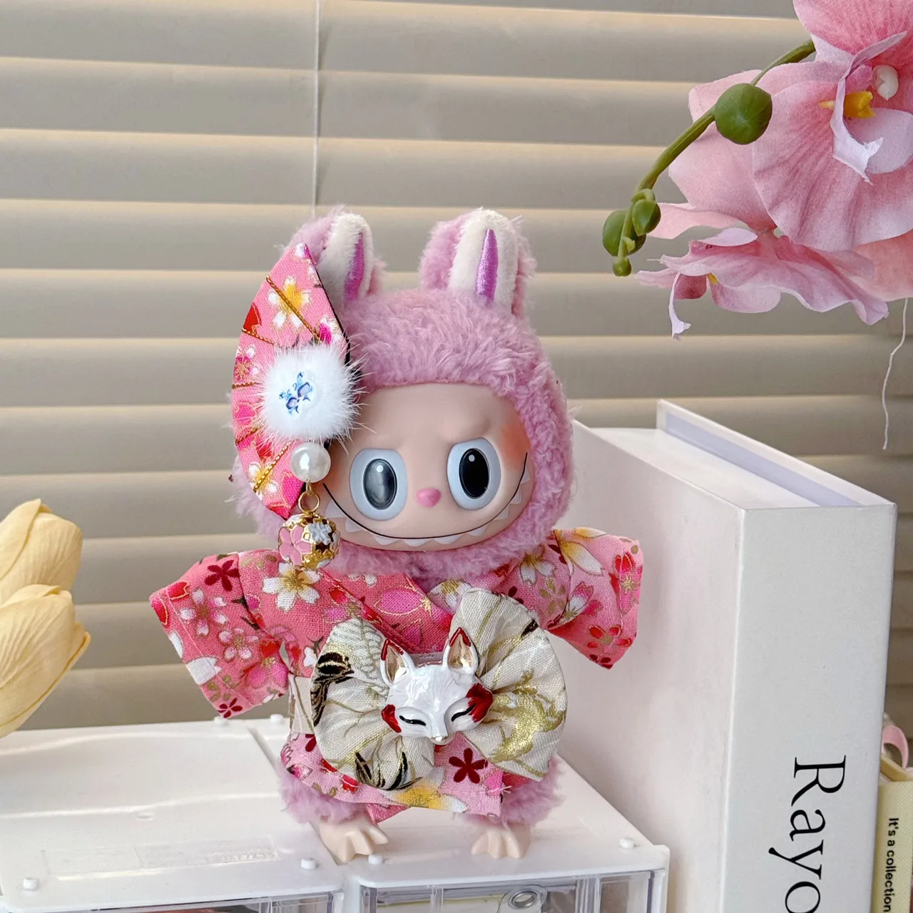 

Clothes For Labubu 17cm The Monster Doll's Outfit Accessories Clothing DIY High-Quality Pink Sakura Kimono Design Doll Dress Up