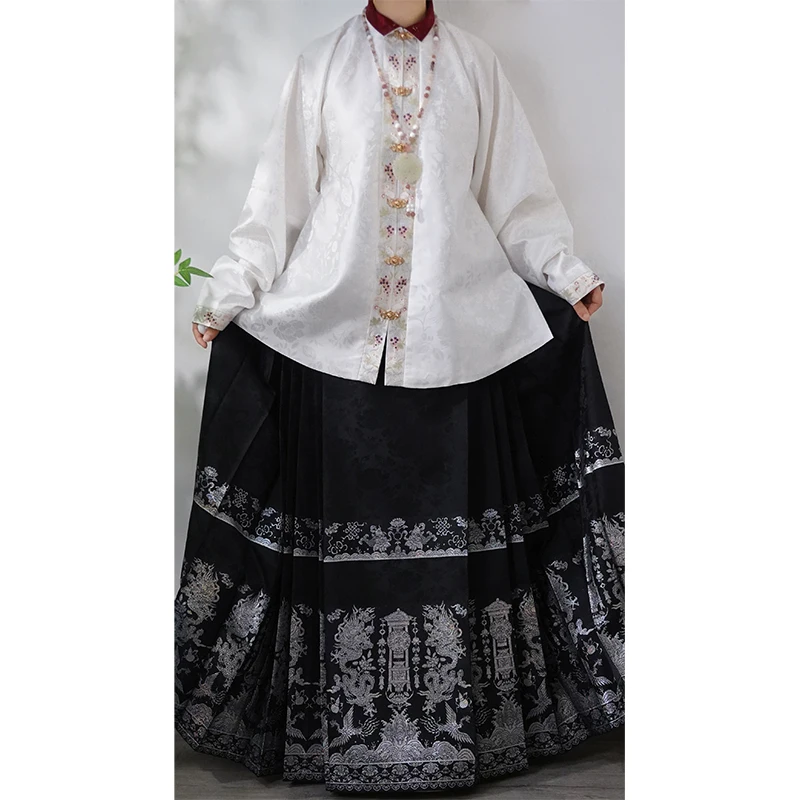 Hanfu Horse Face Skirt Women Chinese Traditional Ming dynasty Hanfu 2024 Lunar New Year Dragon Pleats Skirt 4.5m Ma Mian Skir