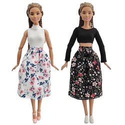 Doll clothing New 30cm 1/6  Floral skirt White short sleeved black long sleeved Daily Wear Accessories Clothes for Barbies doll