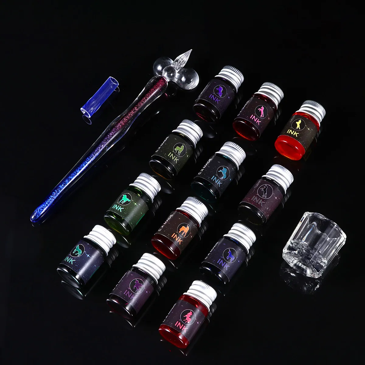 

1Set Crystal Glass Dip Pen Set Handmade High Borosilicate Glass Signature Pens Fine Tips for Calligraphy Writing Art Ink Drawing