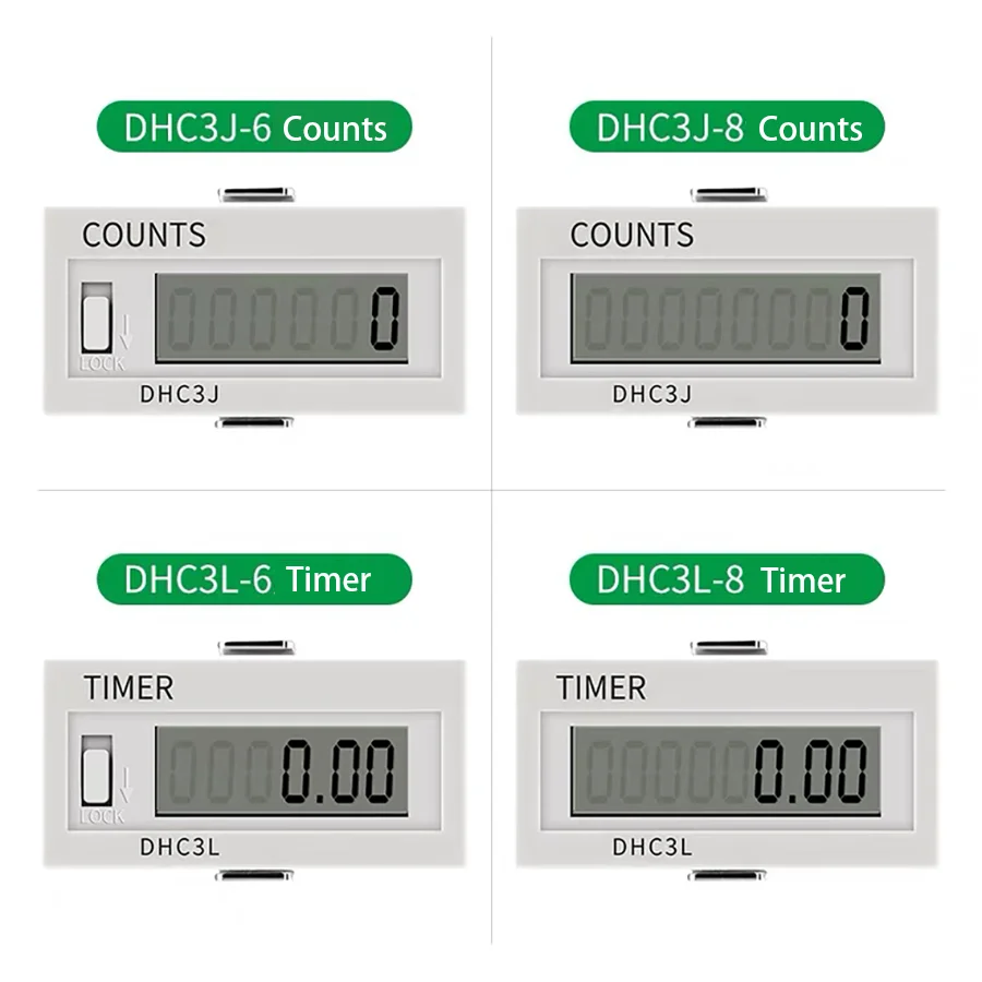 Wooeight 1Pc Digital Counter DHC3L DHC3J Electronic Meter Timer Time Switch With LCD 6/8 Digit Display Contact No Voltage