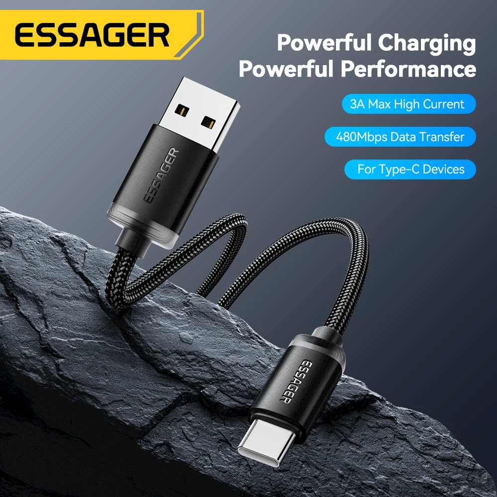 Essager 3A USB Type C Cable USB A To Type C Fast Charging Cables For iPone 15 Samsung Xiaomi Mobile Phone Data Charger Wire Cord