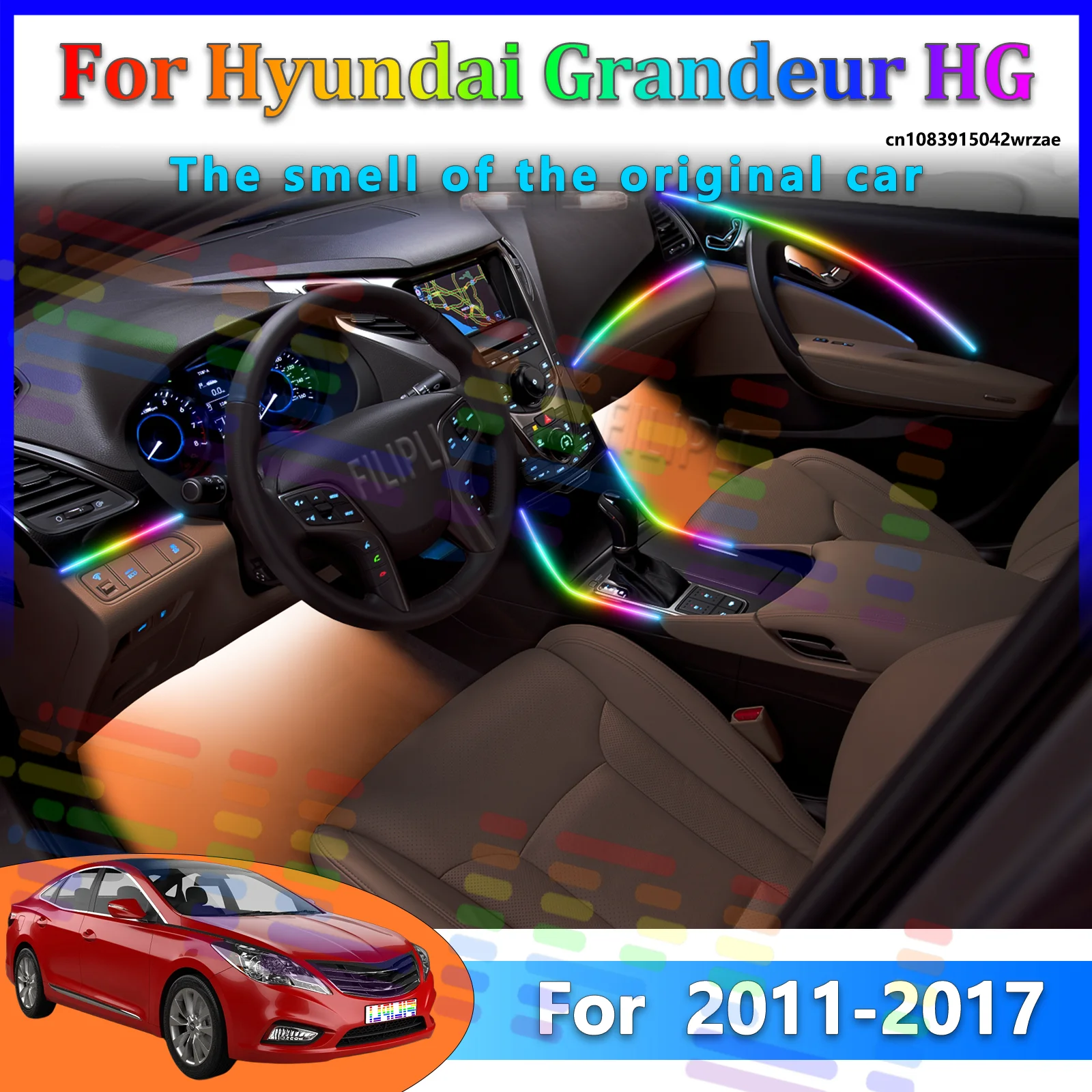 

Светодиодные лампы для Hyundai Grandeur HG, цветная атмосферная подсветка, неоновые полосы для салона автомобиля, управление через приложение, 64 RGB-цвета.