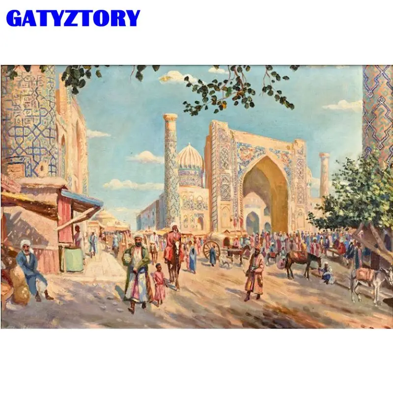 

GATYZTORY Paint By Number Package Samarkand Mosque Color By Number Paint Handicraft Supplies Bedroom Decoration