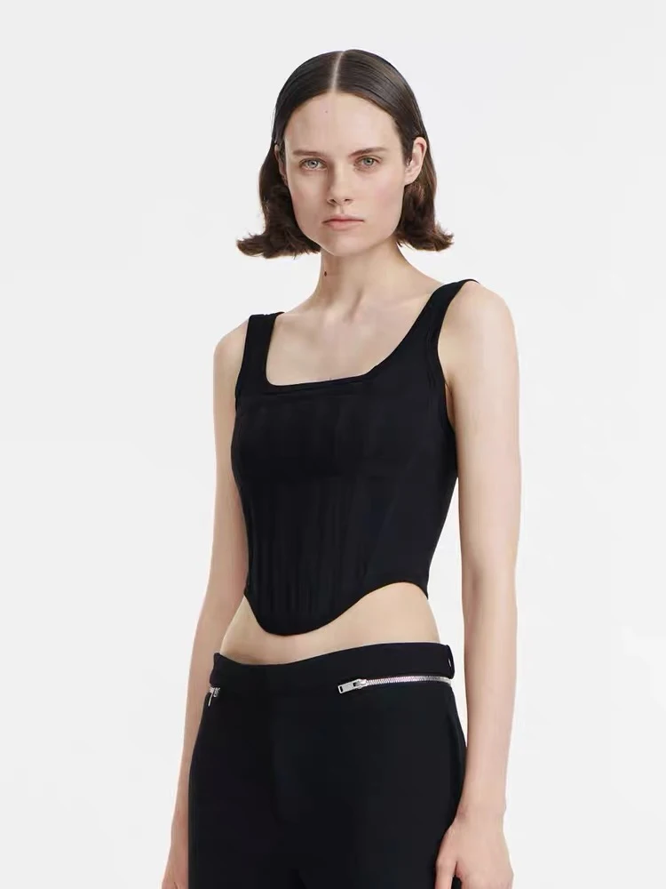 Colete Clássico Fibone, Top Sem Mangas, Cintura Modeladora, Sexy, em Duas Cores, Algodão e Spandex