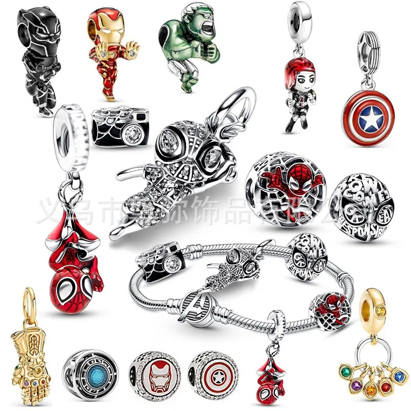 Marvel The Avengers Iron Man Charm Beads Fit Pandora 925 Silver Bracelet Spider-Man DIY Pendant Jewelry Gifts for Men Women Kids