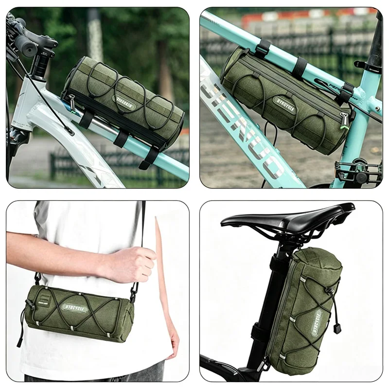 Bike Handlebar Bag Water-repellent Multi-purpose Cylinder Bicycle Front Bag MTB Road Bike Storage Bag With Shoulder Strap