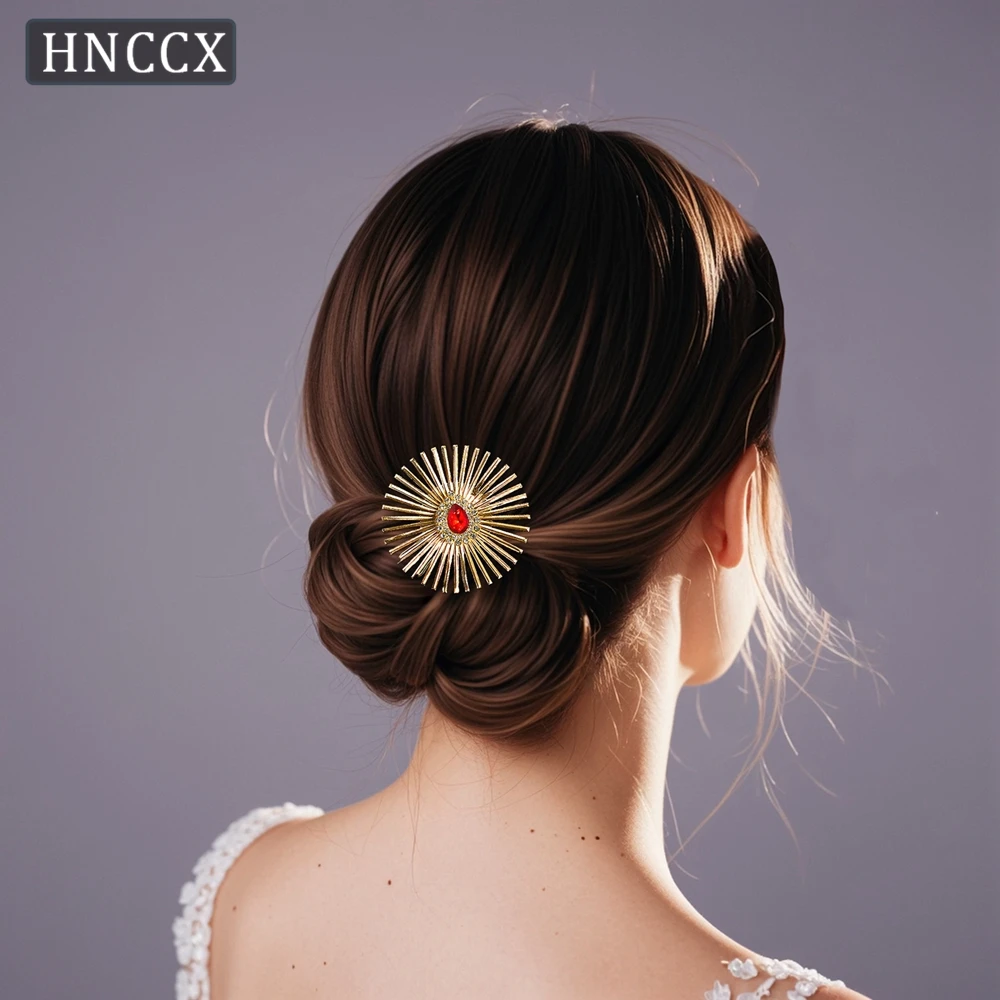 HNCCX Golden Color U-Shape Clips Hair Accessories Bride Red Color Rhinestone Hairpins Wedding HeadPieces Women Hair Pins CP768