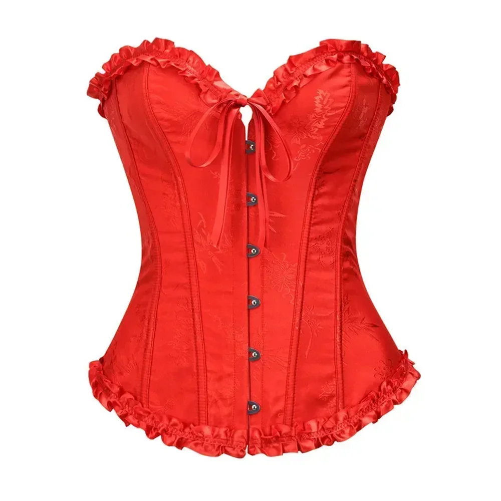 Korset Seksi Wanita Bustier Atasan Renda Bunga Pakaian Pembentuk Blus Korset Overbust Lingerie Retro Brokat Gotik Korset Pinggang Putih
