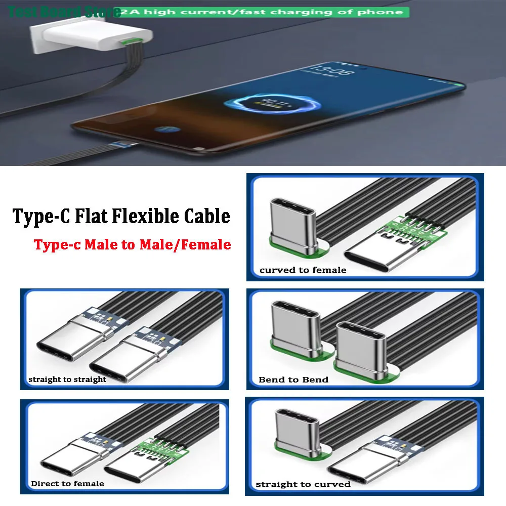 

USB 3.1 Type-C Flat Flexible Cable 40K 60Hz Type-c Male to Male/Female Data L-shaped Elbow Right Angle DIY Flat Cable