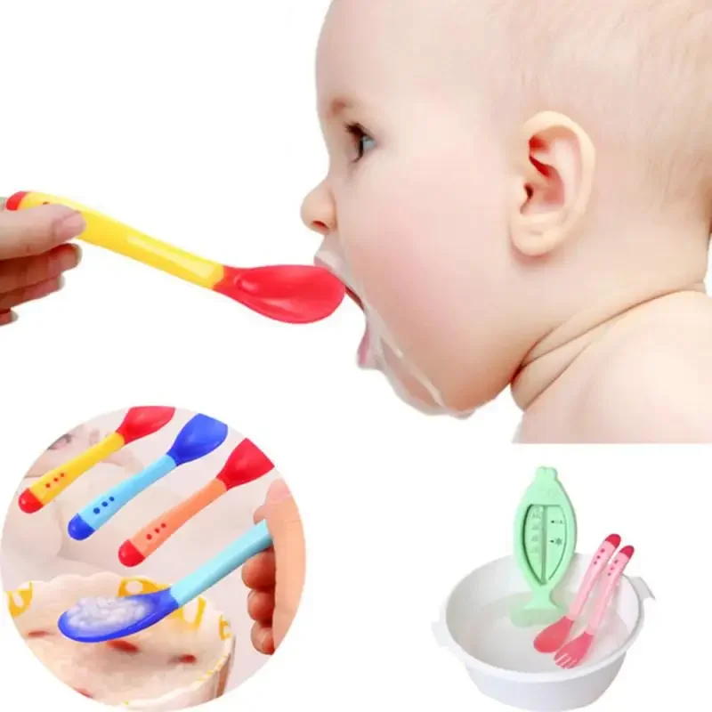 Baby Temperature Change Fork Spoon Small Toddlers Utensils Plastic Baby Spoons Infant Feeding Tool Heat Sensitive Kids Tableware