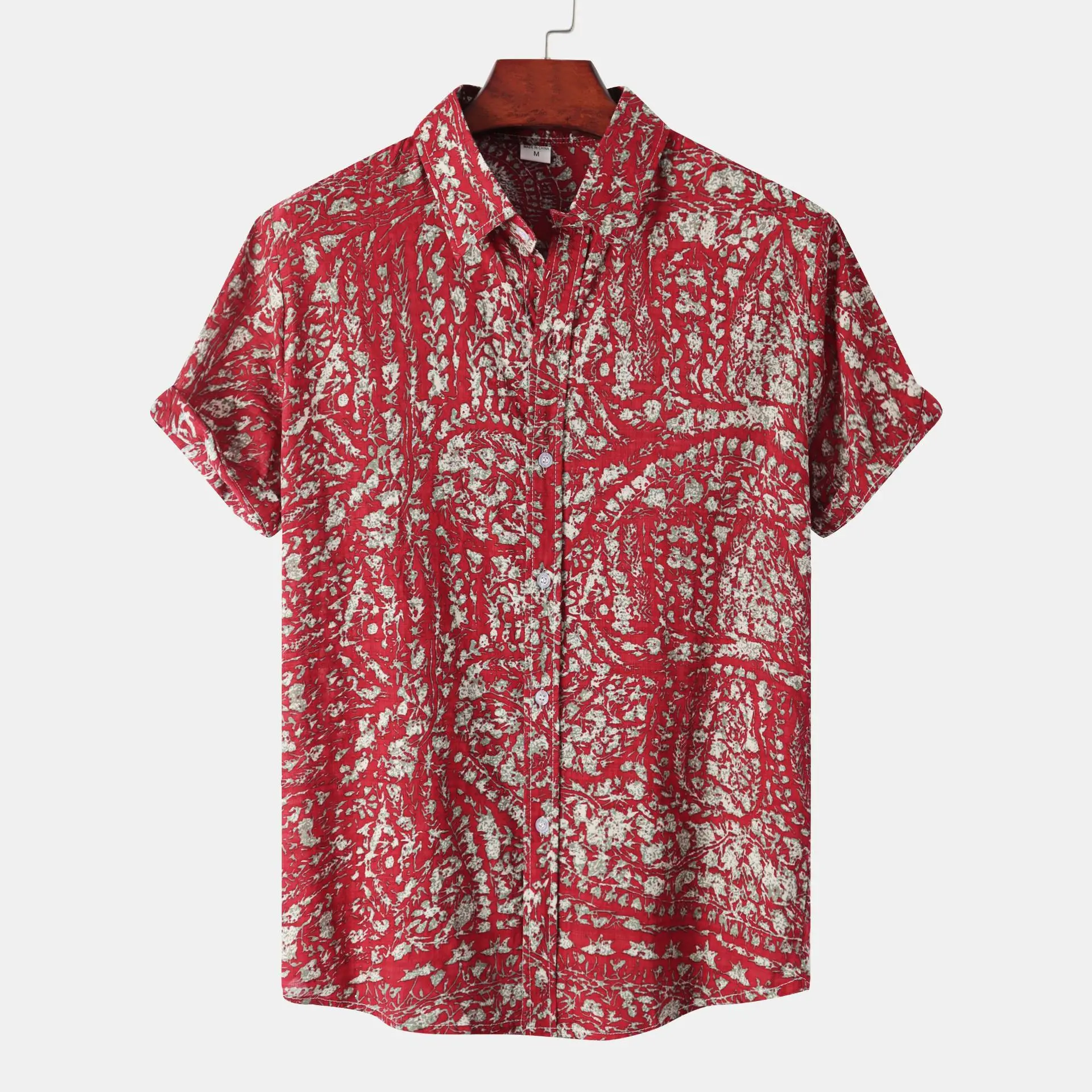 جديد الصيف الأزهار المطبوعة ort Sve الرجال irt الوقوف طوق Ciwalk القطن الصيف جديد Sle الرجال Faion ort-e...