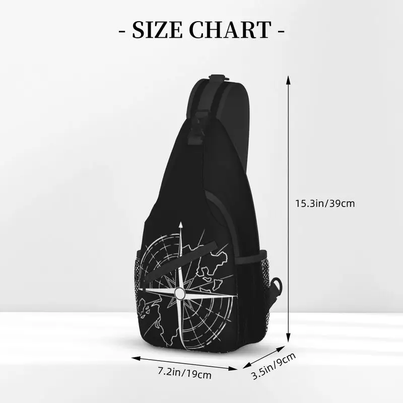 Legal explorar o mundo bússola crossbody estilingue mochila masculino ombro peito saco para caminhadas