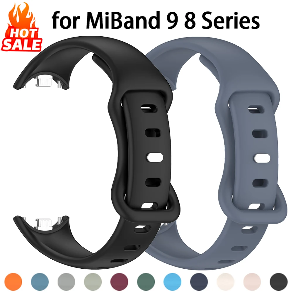 Silicone Straps for Xiaomi Mi Band 9 8 NFC Sport Rubber Bracelet Wristband pulseira correa Xiaomi Smart Band 8 9 NFC Accessories