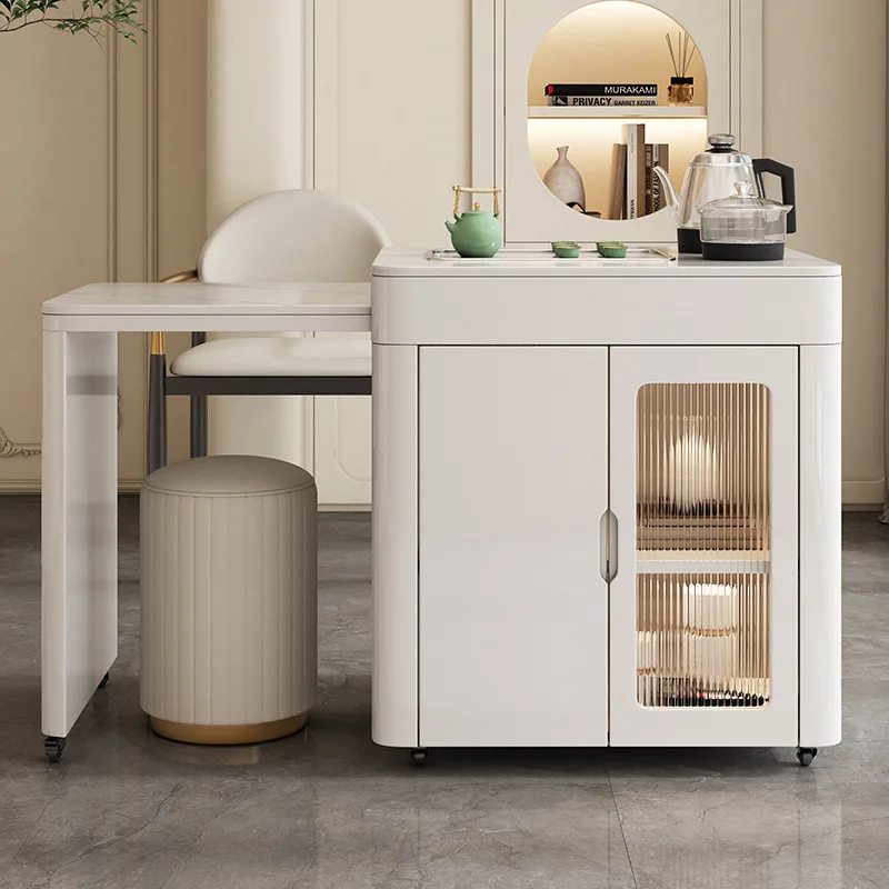 AOLIVIYA Tea Coffee Table Nightstand Storage Rack Sofa Corner Side End Stand Cart Retractable Slate Kung Fu Balcony Home