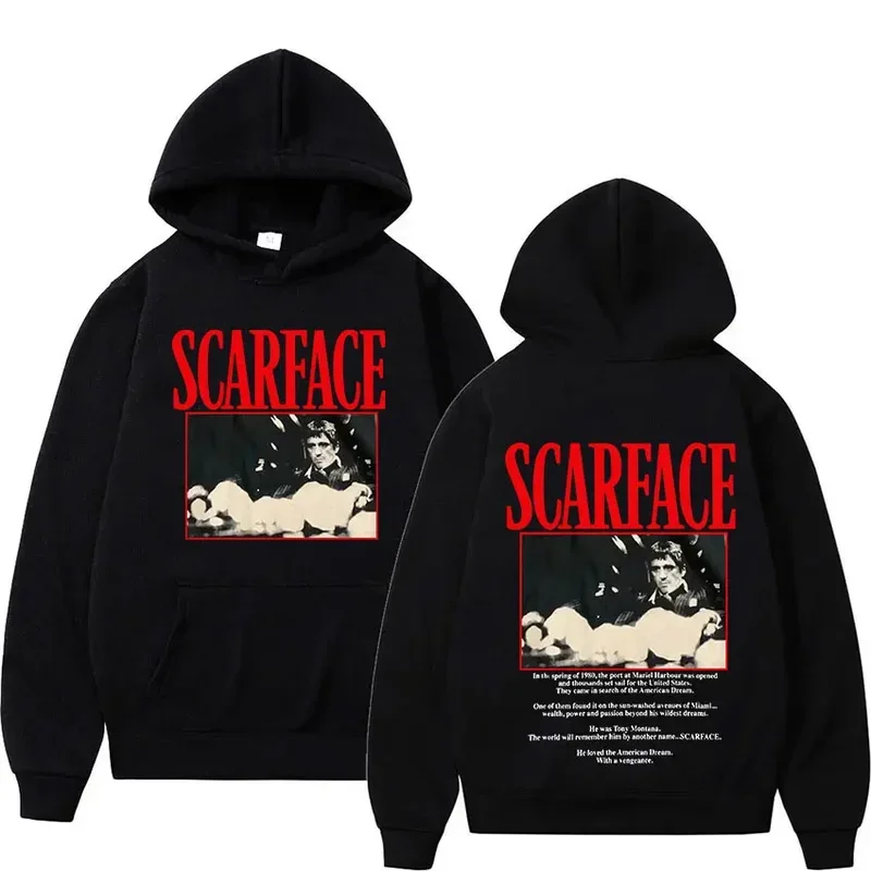 

90s Classic Movie Scarface Tony Montana Hoodie Men Women Hip Hop Vintage Long Sleeve Sweatshirt Loose Fleece Pullover Streetwear