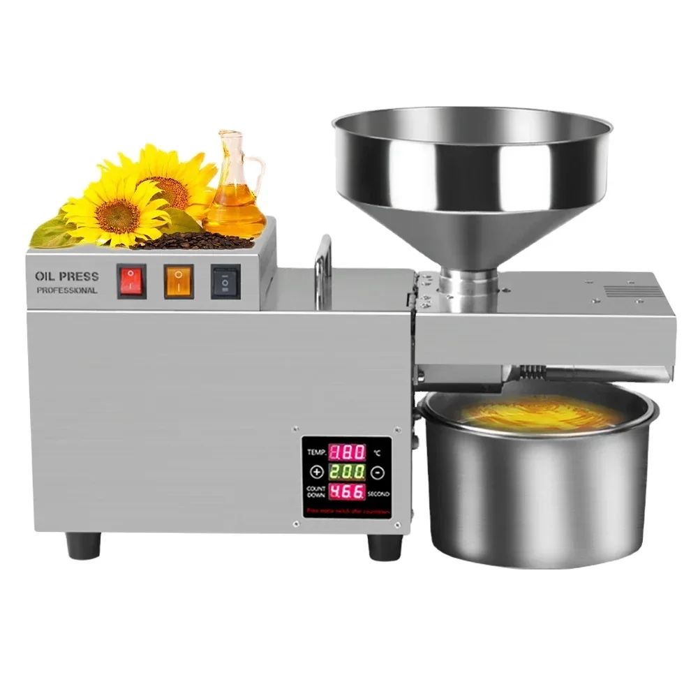 

Commercial Oil Press Temperature-controlled Stainless Steel Oil Press Home Automatic Cold Pressing Hot Pressing 5L 1500W