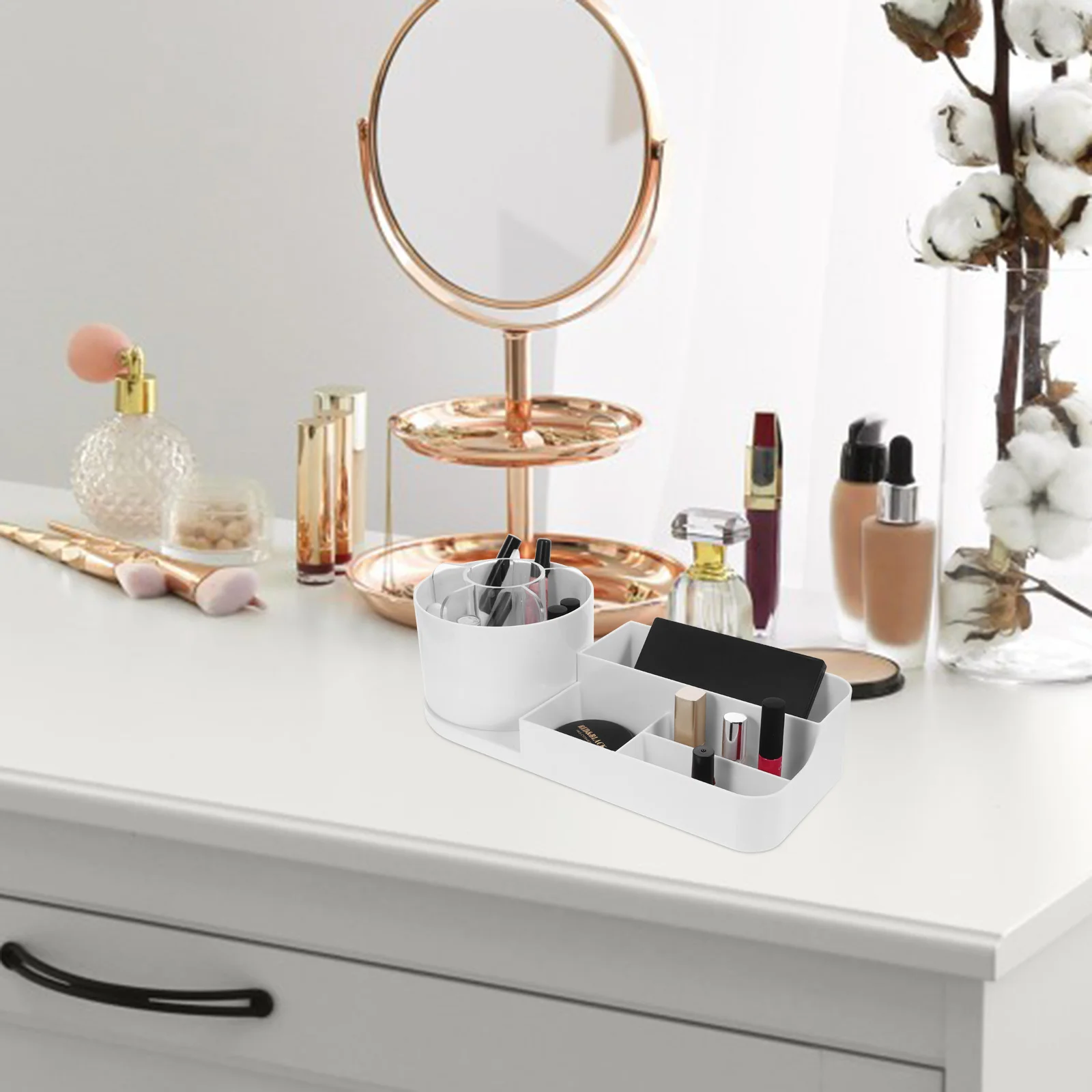 

Large Capacity Cosmetics Desk Organizer Rotating Makeup Holder Cosmetics Organizer Storage Box Desktop Makeup Rack