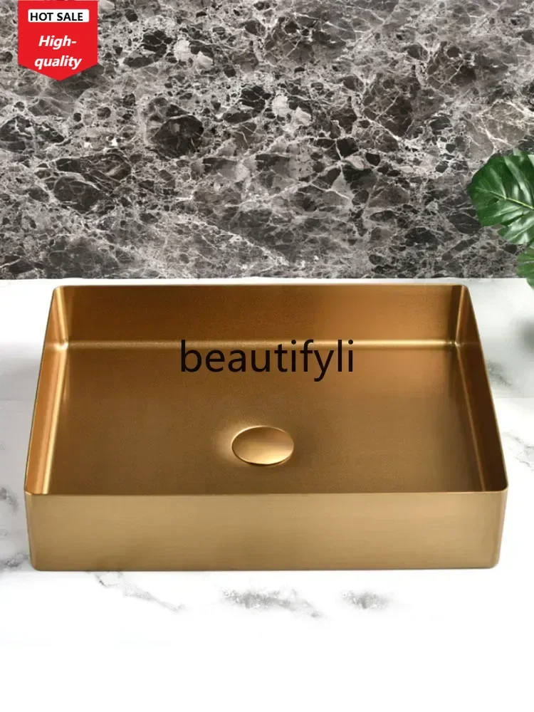 

Golden stainless steel countertop basin Household balcony Art basin Bathroom wash basin Single D1089