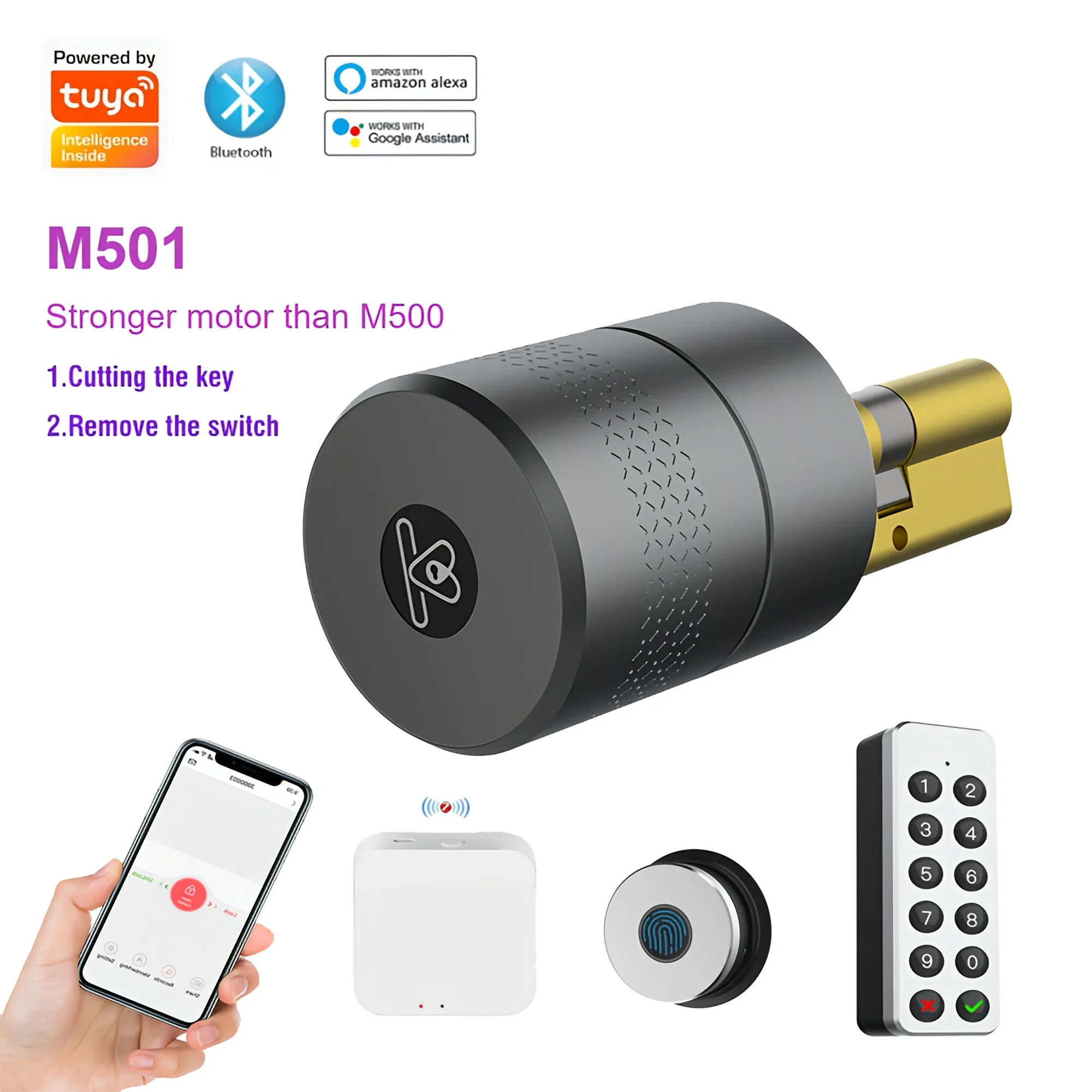 Wehere Tuya Smart Door Lock M501 Alexa Cylinder Fingerprint Bluetooth Door Lock Smartlife WIFI Control M500 Upgrade Version