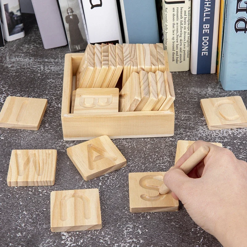 New Kids Practice Board Pen Control Training Wooden Educational Toys Montessori Early Learning Word Spelling Letter Groove Toys