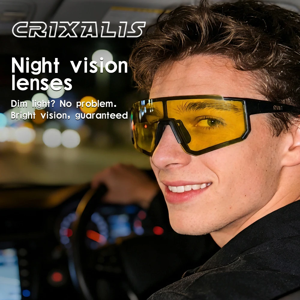 CRIXALIS Sonnenbrille mit halb extra großem Rahmen für Herren, Nachtsicht, Fahren, Radfahren, Sonnenbrille, entspiegelt, UV400