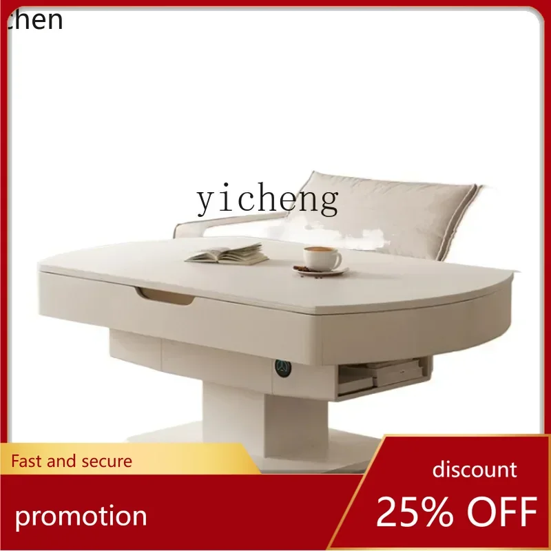 

ZMLlifting folding telescopic rock slab coffee table dining table integrated dual-purpose living room electric multi-function