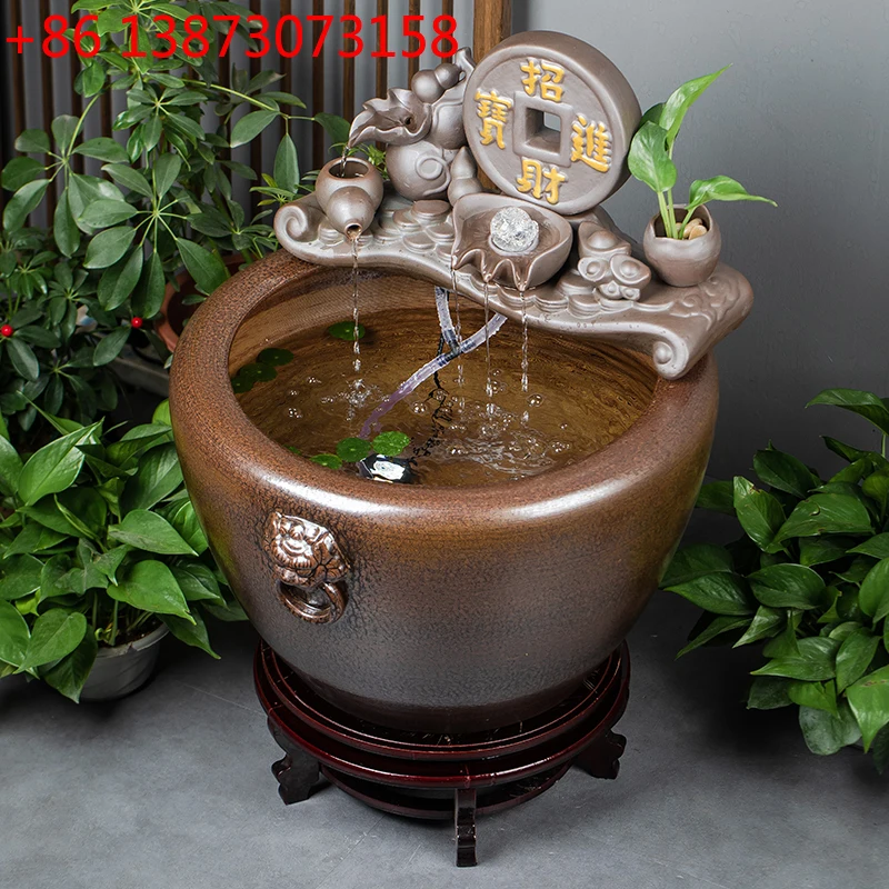 

Ceramic fish tank circulating water ancient fish farming ecological landscaping large water tank floor-to-ceiling fish tank