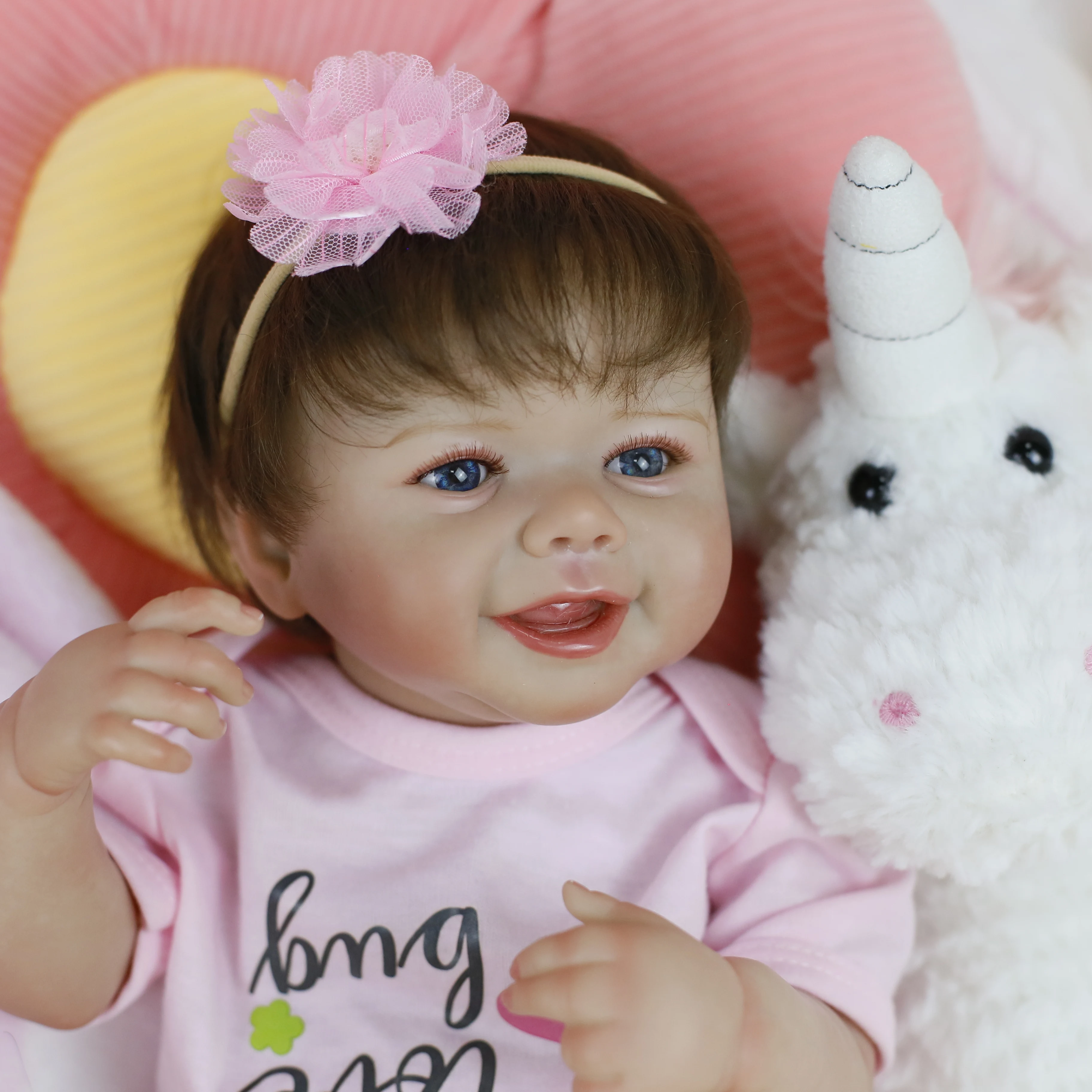 19inch Full Body Soft Silicone Vinyl Reborn Doll Girl Emmy Lifelike Reborn Baby Doll with Handmade Rooted Hair Visible Veins