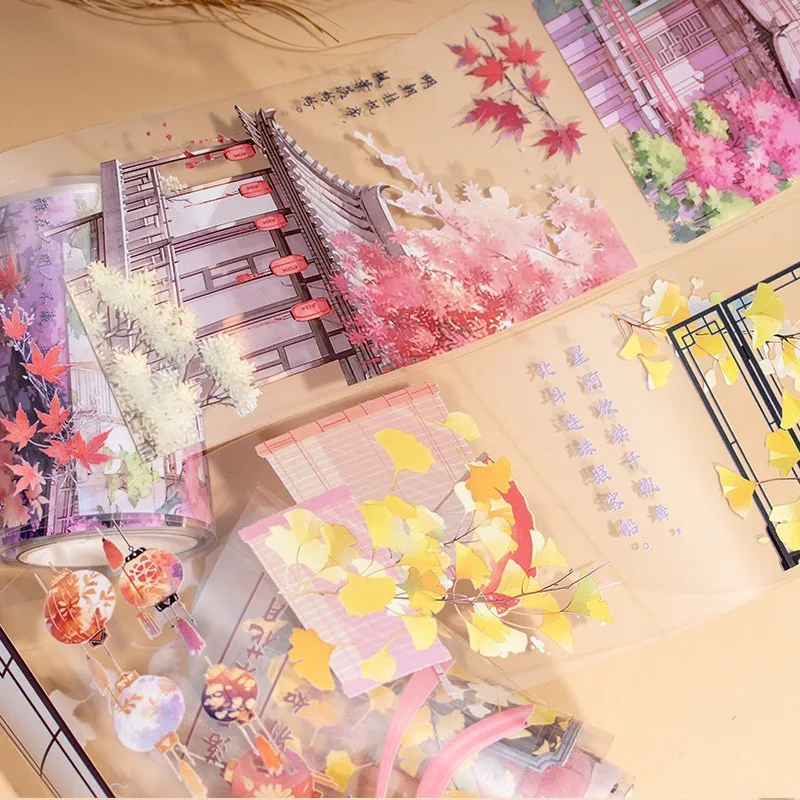 2 متر/لفة خمر منزل المشهد الكولاج PET اشي الشريط الزخرفية شريطٌ لاصق ملصقات صناعة يدوية سكرابوكينغ المجلات مذكرات