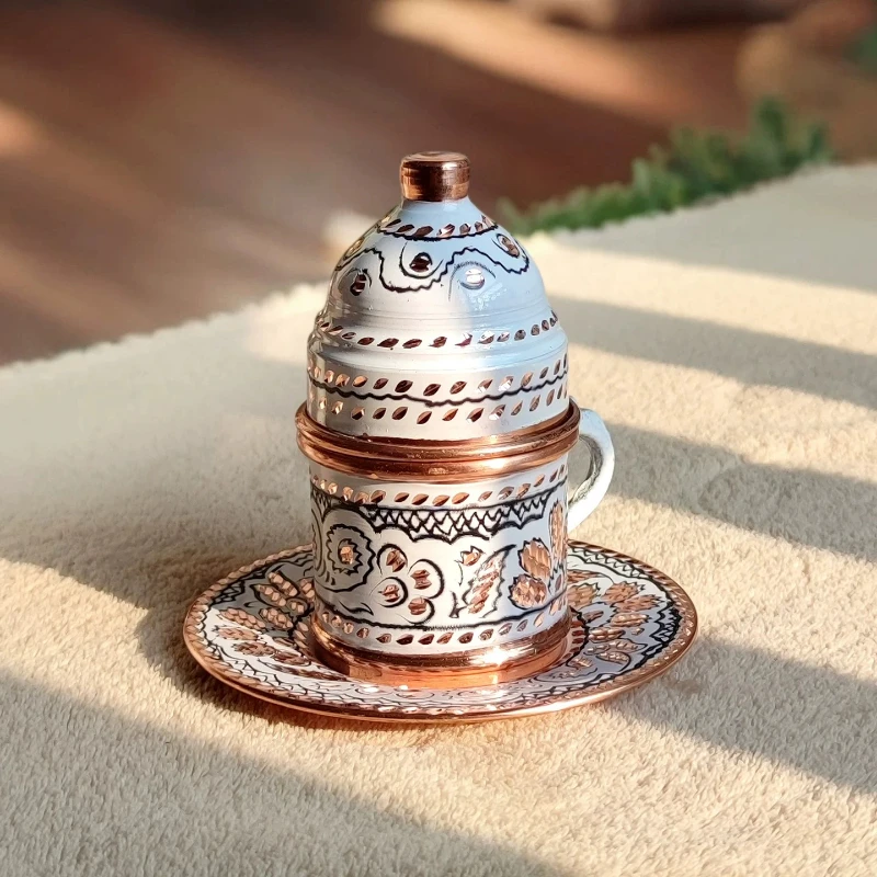 Enamel color high-end court style European copper coffee cup pattern elements pure handmade exquisite