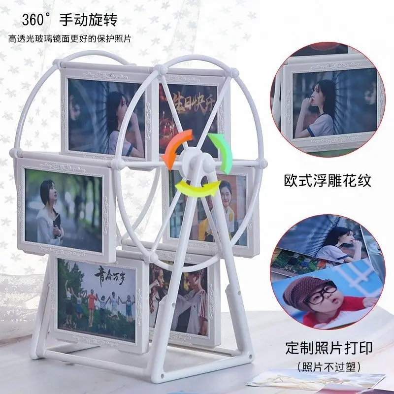 Acrylic Rotary picture frame DIY gifts Free print photos 6/12PCs ferris wheel table top photo shelf modern decor framed art