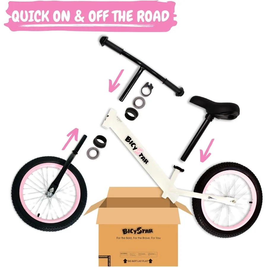 Bicicleta de equilíbrio de 16 polegadas para 5-8 anos, sem pedais, pneus de ar, apoio para os pés, altura ajustável para meninos e meninas grandes