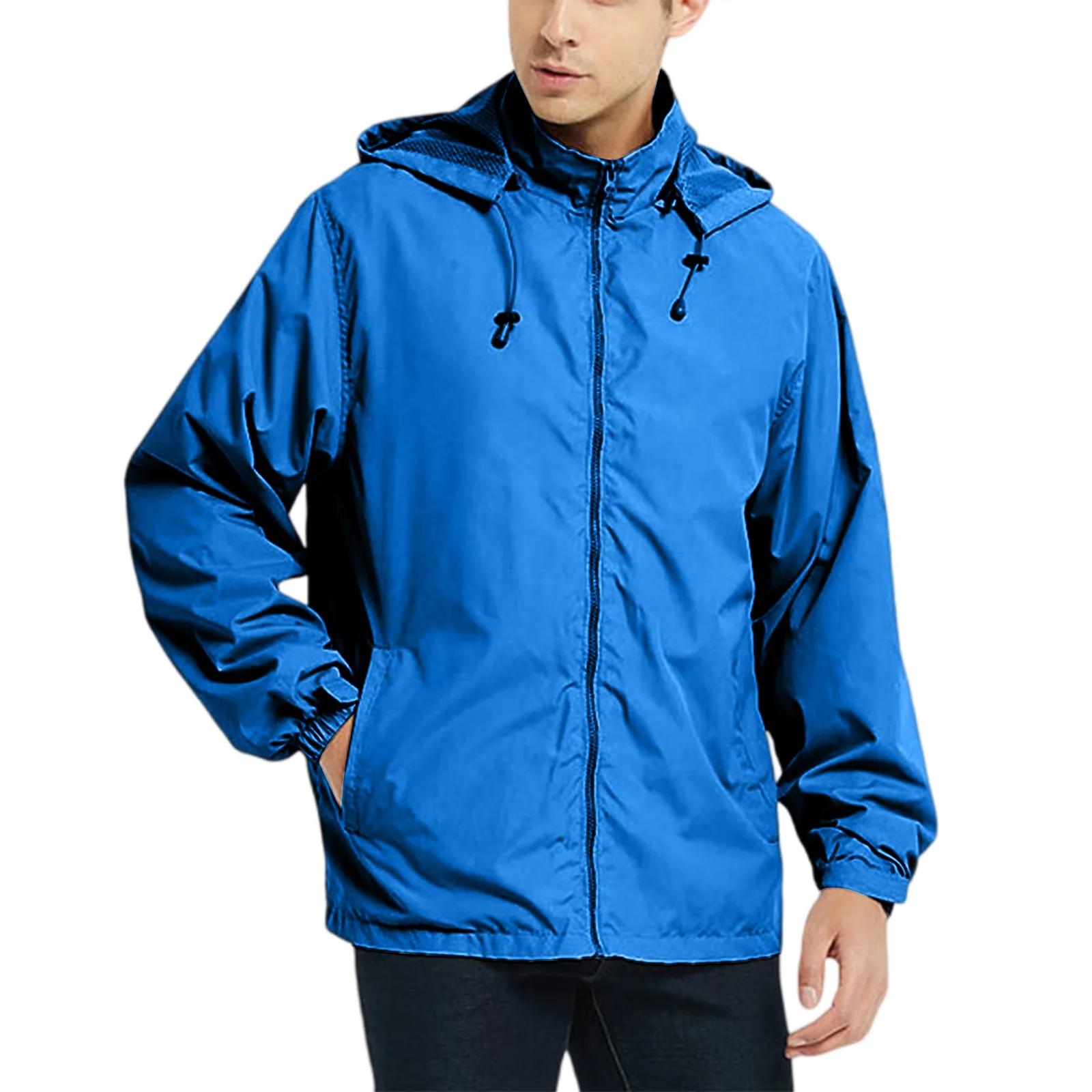 

Men's Outdoor Windbreaker Jacket With Hood - Windproof And Waterproof Outerwear Solid Color Hooded Coat Quick Dry Sports Jacket