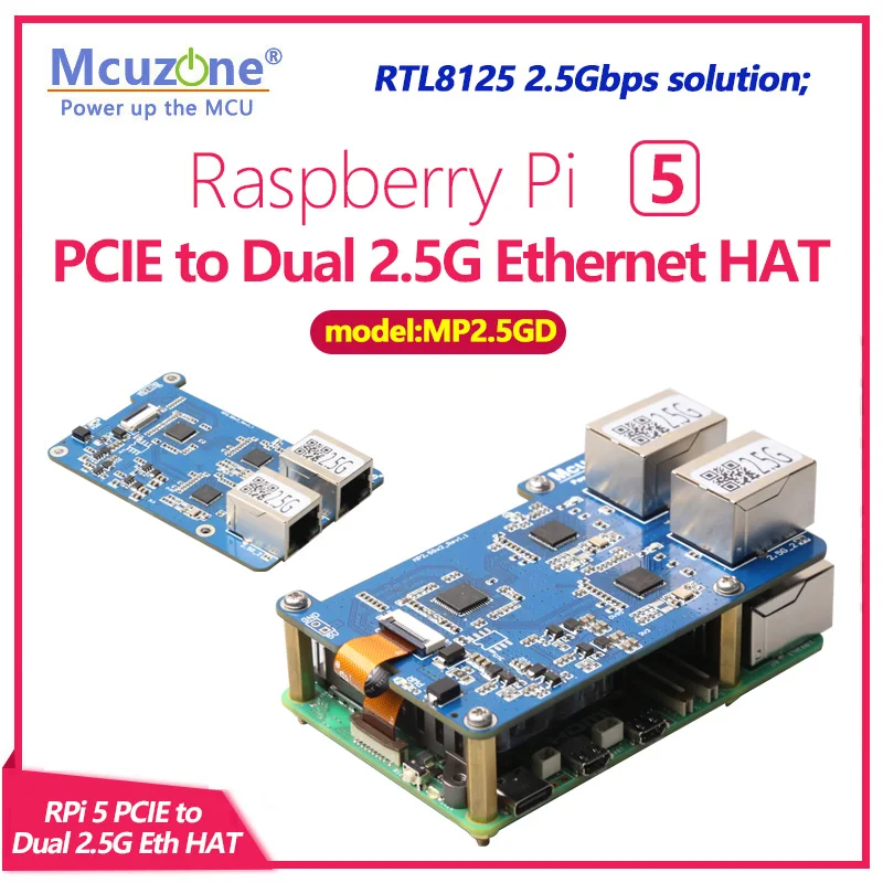 

(MP2.5GD)Rasbperry Pi 5 PCIE to Dual 2.5G Ethernet HAT,RTL8125,support RPi OS and Ubuntu