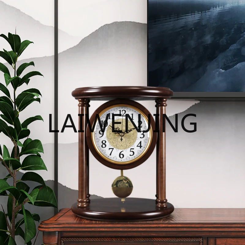 

Light Luxury Living Room Clock Chinese Retro Solid Wood Home Desktop Display Clock Ornaments