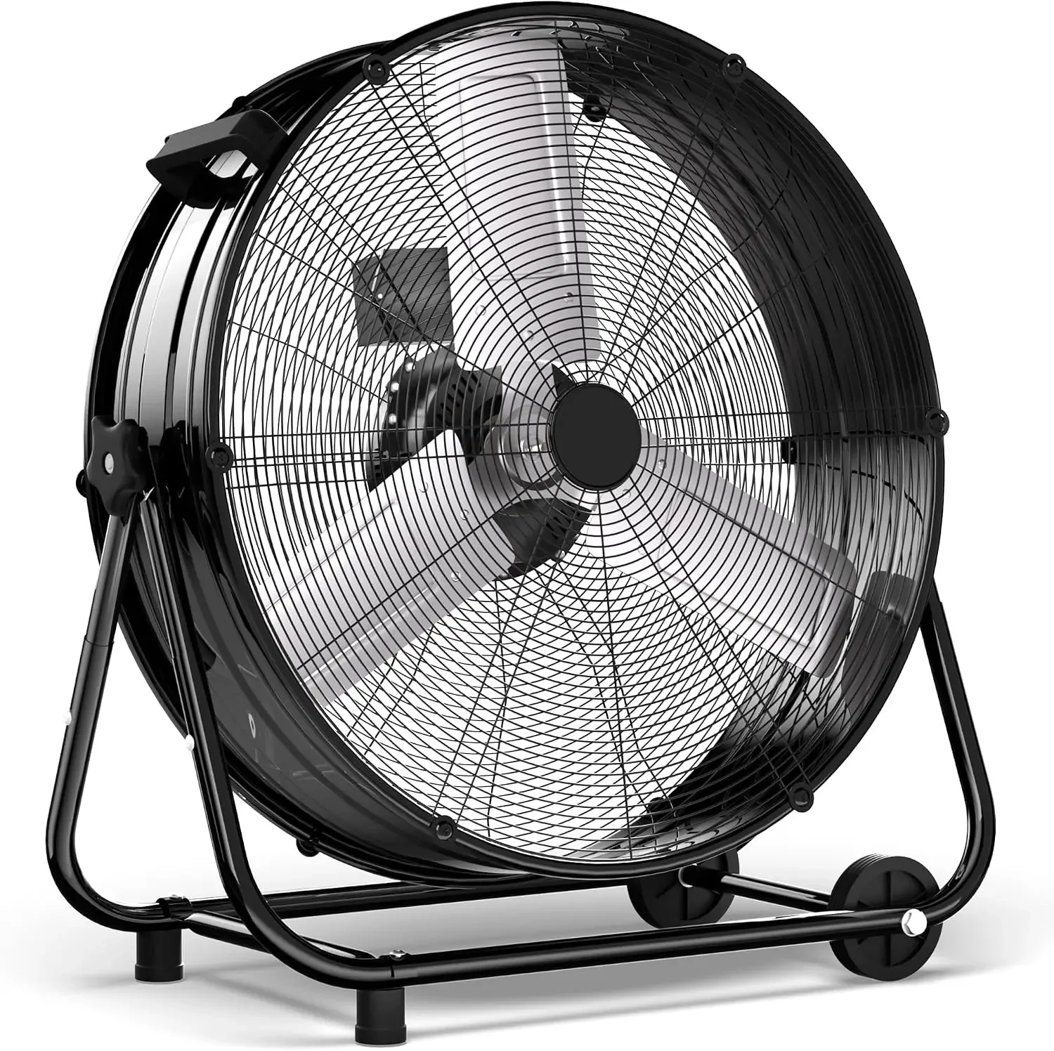 24 Inch Heavy Duty Industrial Drum Fan, 320W High Velocity Floor Fan with 3 Speeds, 360° Tilt Metal Garage Fan for Warehouse