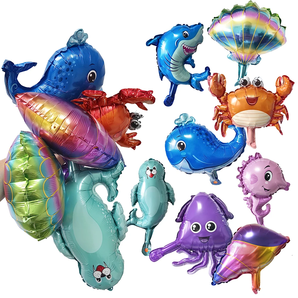 10/30/50pcs Mini Ocean Animal Balloons Birthday Party Small Size Shark lobster Octopus Fish Marine Balloon Sea Theme Party Decor