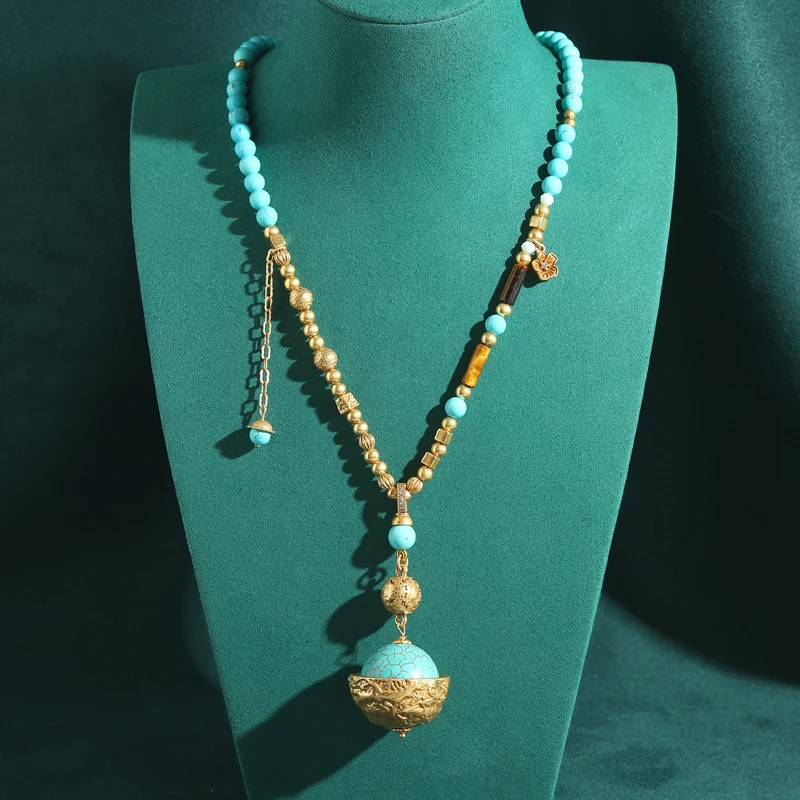 

Vintage Turquoise Beads Necklaces For African Party Antique Gold Color Statement Bohemian Brass Luxury Designer Jewelry Gifts