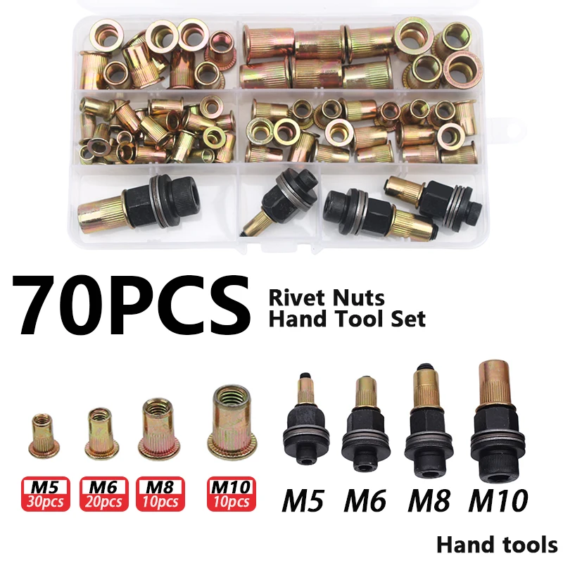 70Pcs Rivet Nuts and Hand Tool Set Metric Rivet Nut Combo (M10/M8/M6/M5), Suitable for Furniture, Decoration, Automotive, Marine, and Industrial Applications
