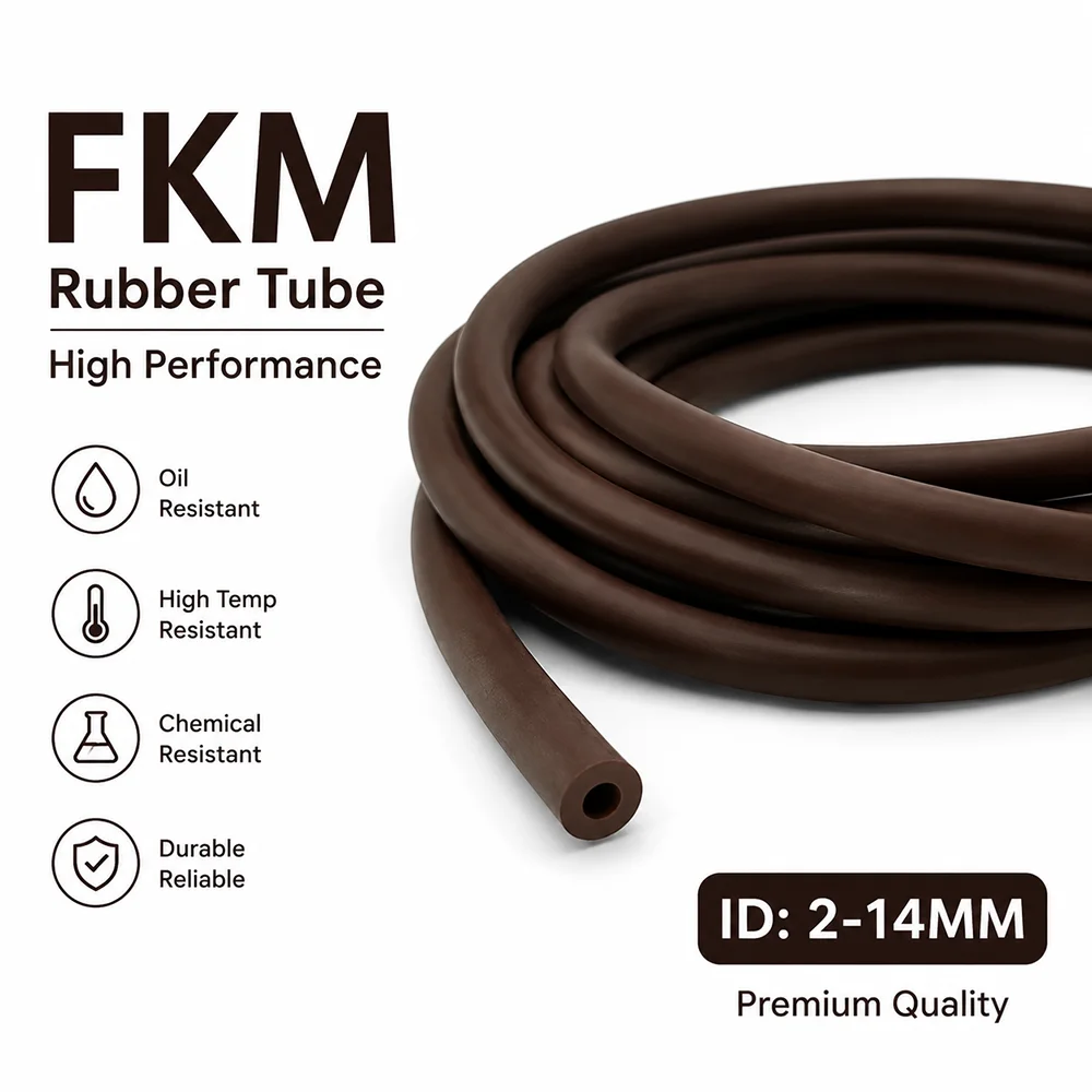 5/2/1M  Brown FKM Tube ID2~14mm Sealing rubber pipe for equipment resistant to strong oxygen/oil/high temperature