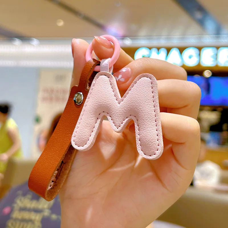 A to Z PU Leather Initial Letter Keychain For Women Fashion Cartoon Candy Color Bag Phone Pendant Car Key Chain Jewelry Gifts