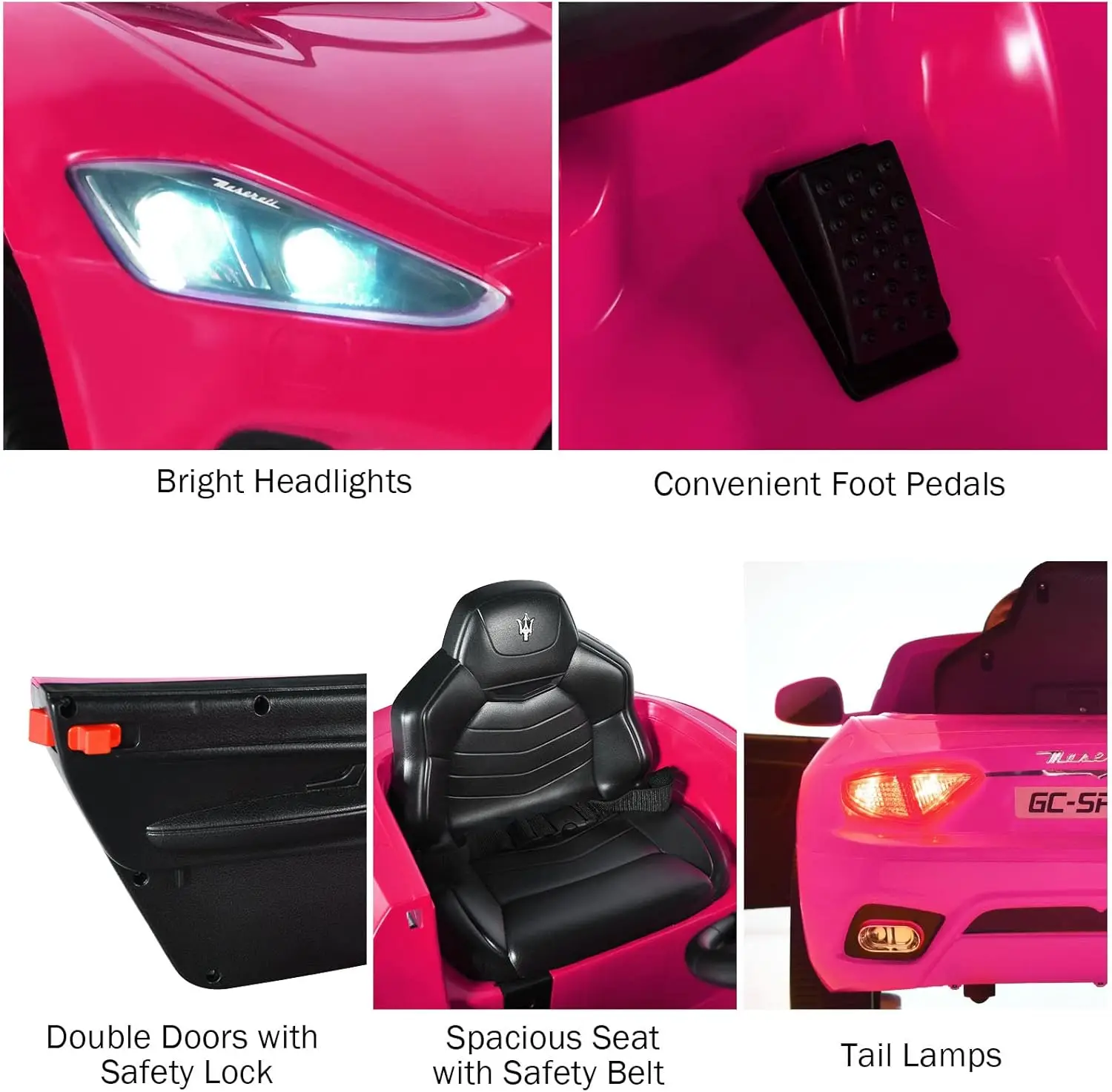 Samochód do jazdy, różowy licencjonowany elektryczny samochód Maserati Gbili 12 V zasilany akumulatorem z pilotem dla rodziców i trybami ręcznymi, klakson, światło